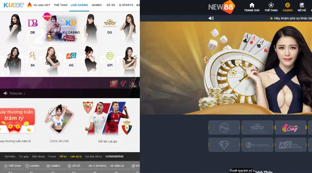 So sánh kubet và new88 ở mục game casino