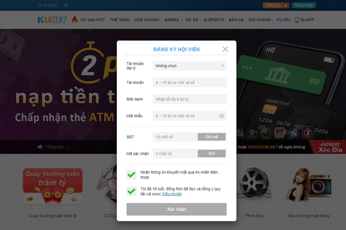 đăng ký tài khoản kubet